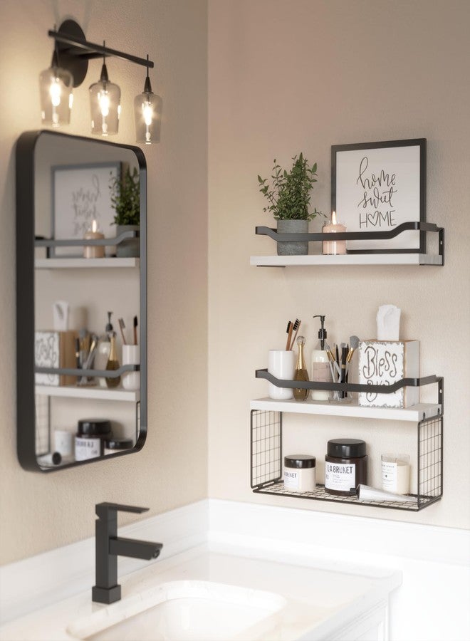 WOPITUES Floating Shelves with Wire Storage Basket, Bathroom Shelves Over Toilet with Protective Metal Guardrail, Wood Wall Shelves for Bathroom Organizers and Storage, Toilet Paper-White - Image 5