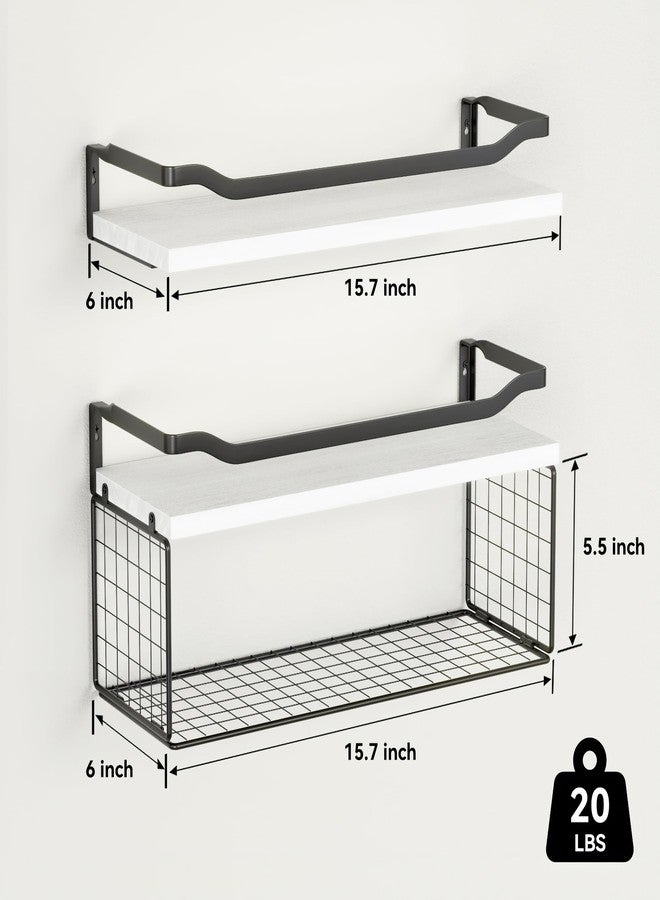 WOPITUES Floating Shelves with Wire Storage Basket, Bathroom Shelves Over Toilet with Protective Metal Guardrail, Wood Wall Shelves for Bathroom Organizers and Storage, Toilet Paper-White - Image 3