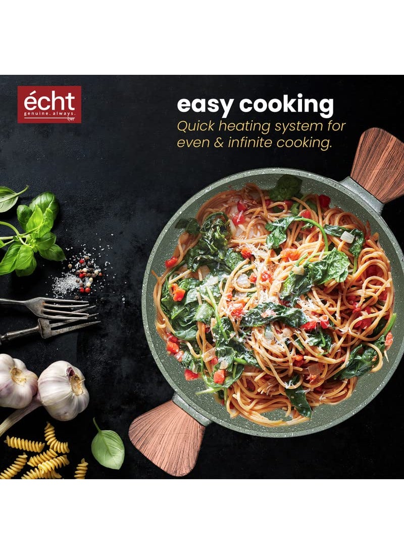 Echt - Echt Diecast Kadhai24 cm 4 liters Capacity Ideal for sauteing Vegetables Cooking Meat and Gravy and ShallowFrying Chips Deep Fry Easy t o Clean Made in India 1 Year Warranty Green 8 pc - Image 1