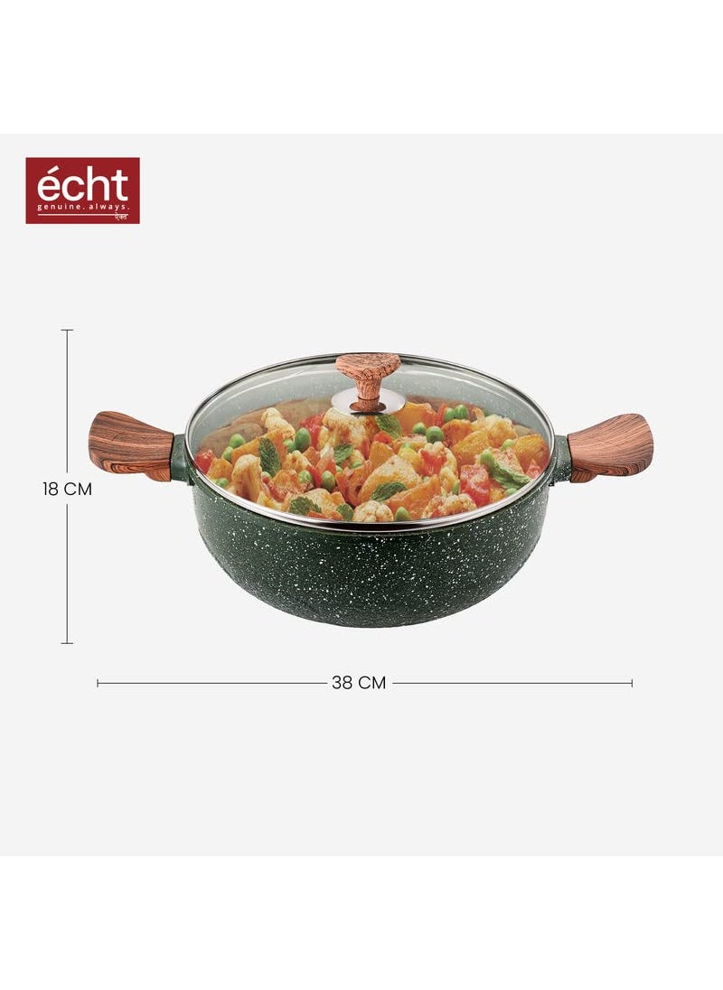 Echt - Echt Diecast Kadhai24 cm 4 liters Capacity Ideal for sauteing Vegetables Cooking Meat and Gravy and ShallowFrying Chips Deep Fry Easy t o Clean Made in India 1 Year Warranty Green 8 pc - Image 1
