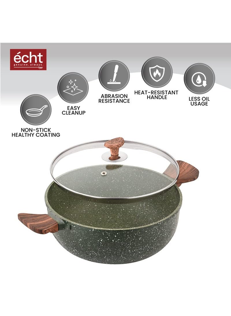 Echt - Echt Diecast Kadhai24 cm 4 liters Capacity Ideal for sauteing Vegetables Cooking Meat and Gravy and ShallowFrying Chips Deep Fry Easy t o Clean Made in India 1 Year Warranty Green 8 pc - Image 1