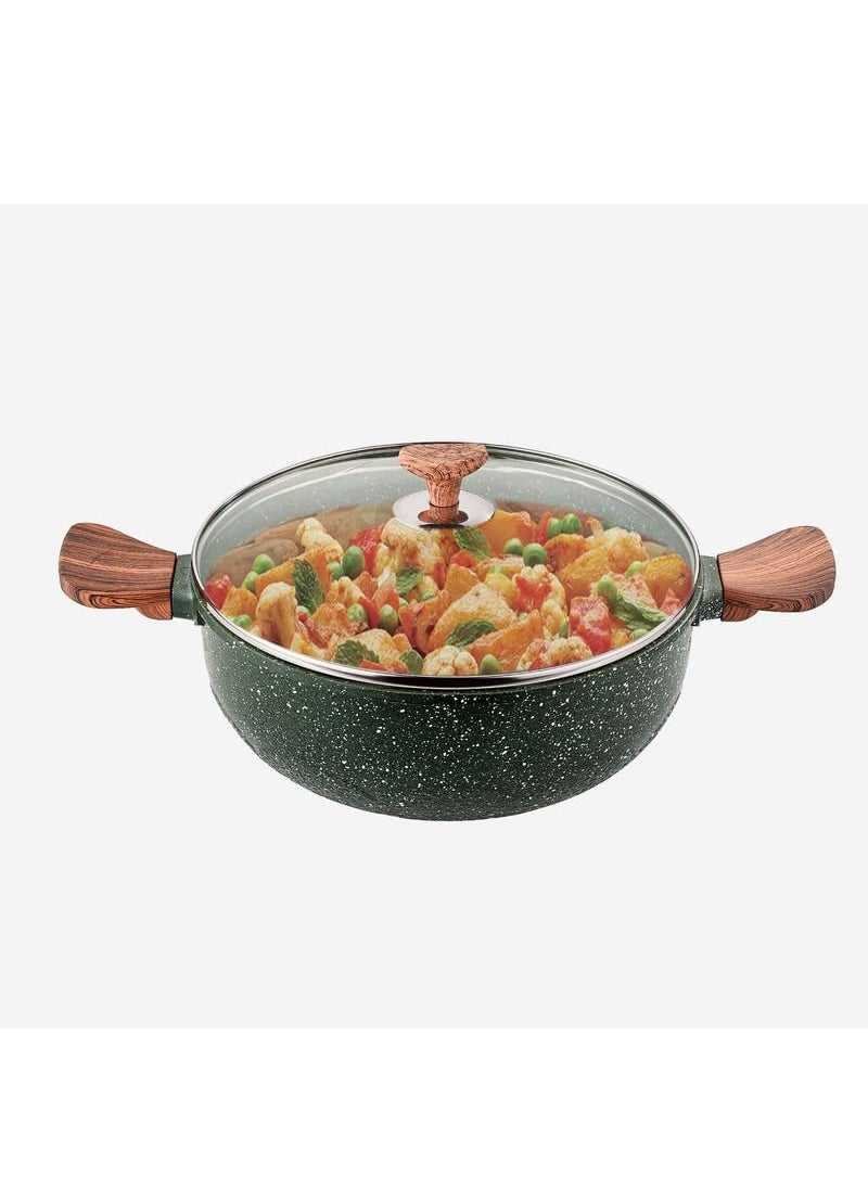 Echt - Echt Diecast Kadhai24 cm 4 liters Capacity Ideal for sauteing Vegetables Cooking Meat and Gravy and ShallowFrying Chips Deep Fry Easy t o Clean Made in India 1 Year Warranty Green 8 pc - Image 1