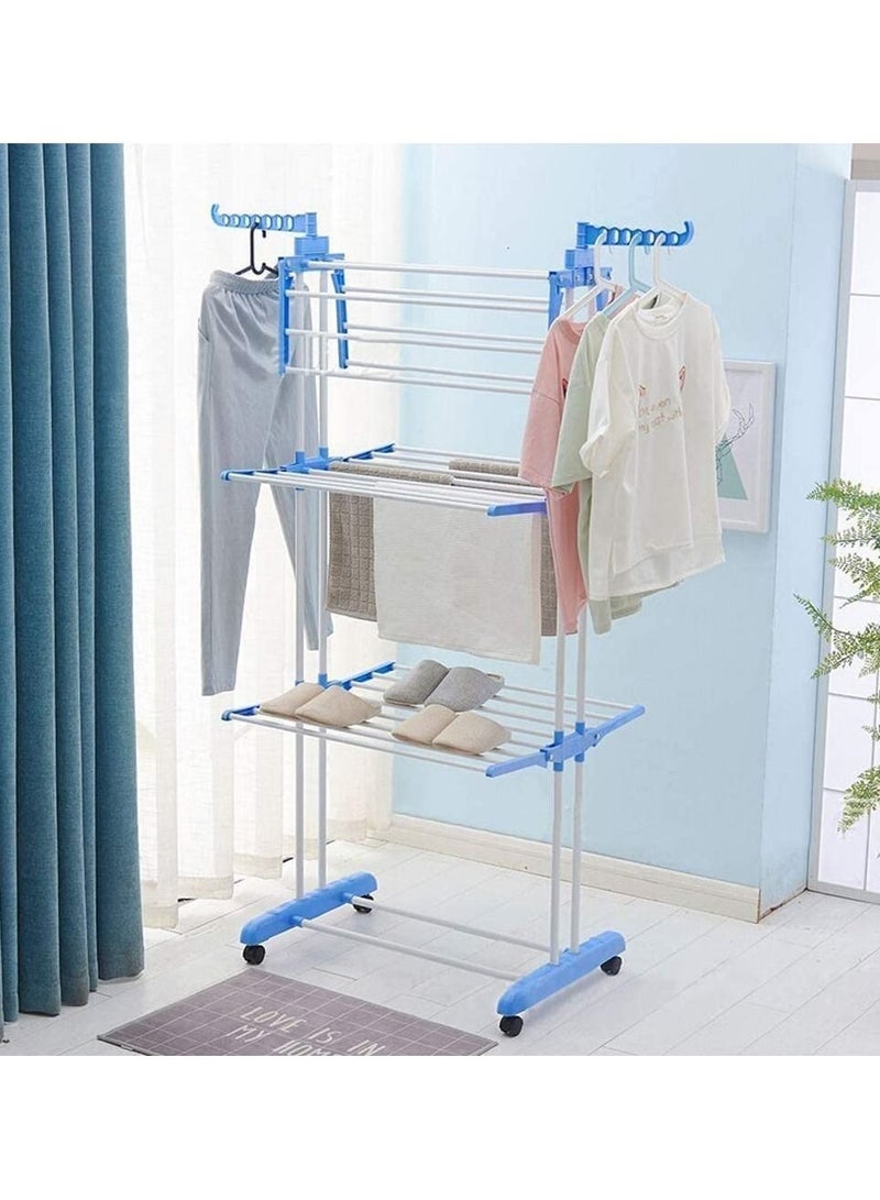 DubaiGallery 3-Tier Cloth Drying Rack, Rotary Clothes Rack, Foldable Clothes Hanger Rack With Foldable Wings and Wheels - Image 2