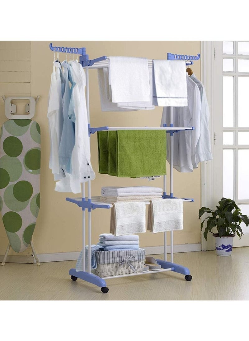 DubaiGallery 3-Tier Cloth Drying Rack, Rotary Clothes Rack, Foldable Clothes Hanger Rack With Foldable Wings and Wheels - Image 3