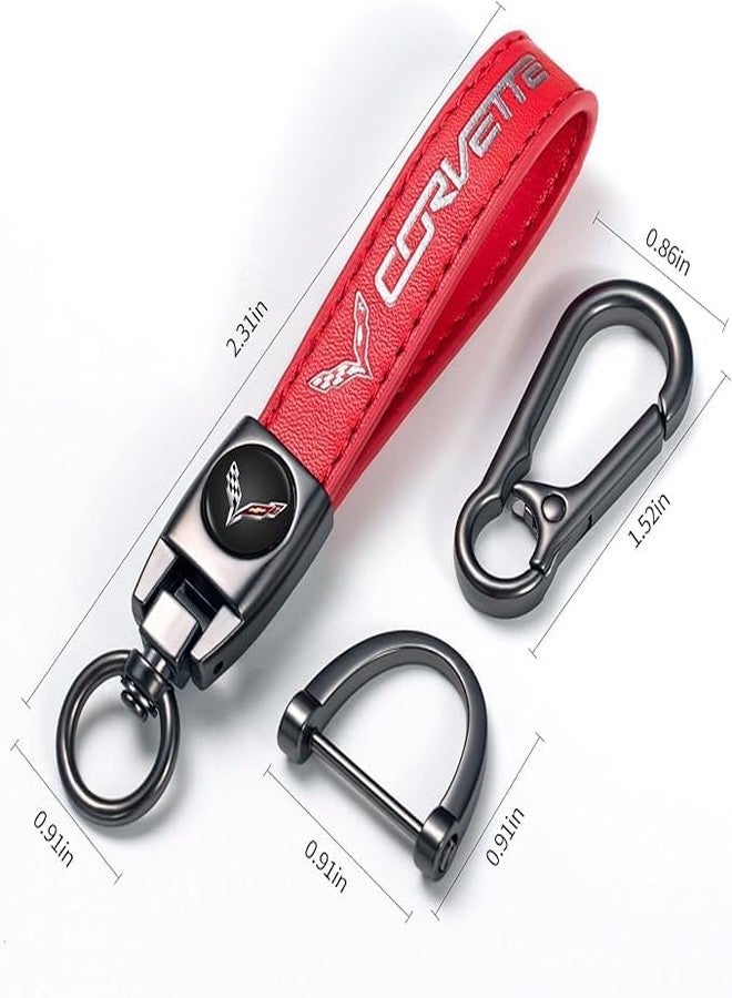 BFIVEANTE leather car keychain set for Corvette men and women family present keychain key ring lanyard accessories (red - Image 2