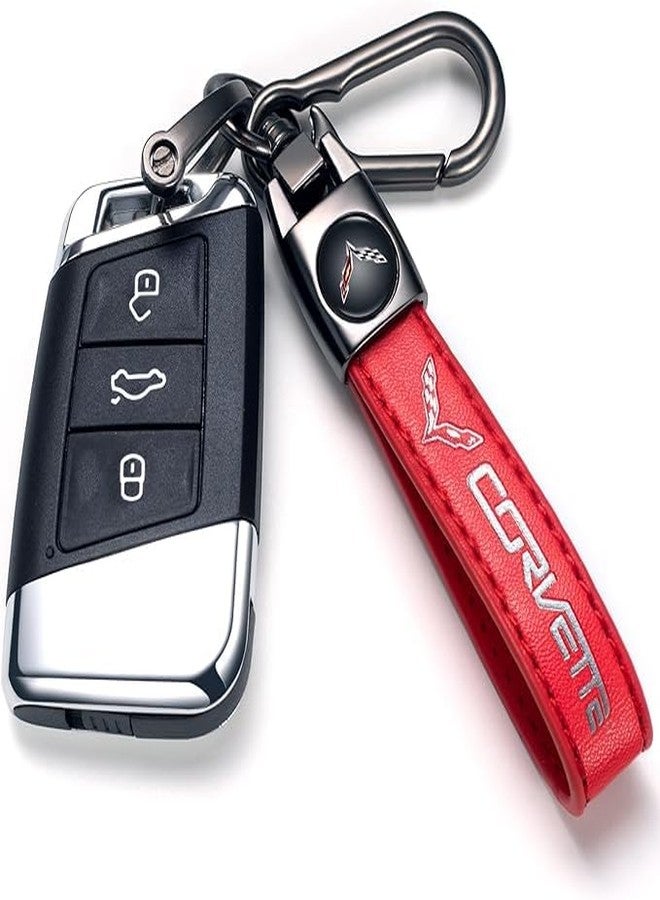 BFIVEANTE leather car keychain set for Corvette men and women family present keychain key ring lanyard accessories (red - Image 5