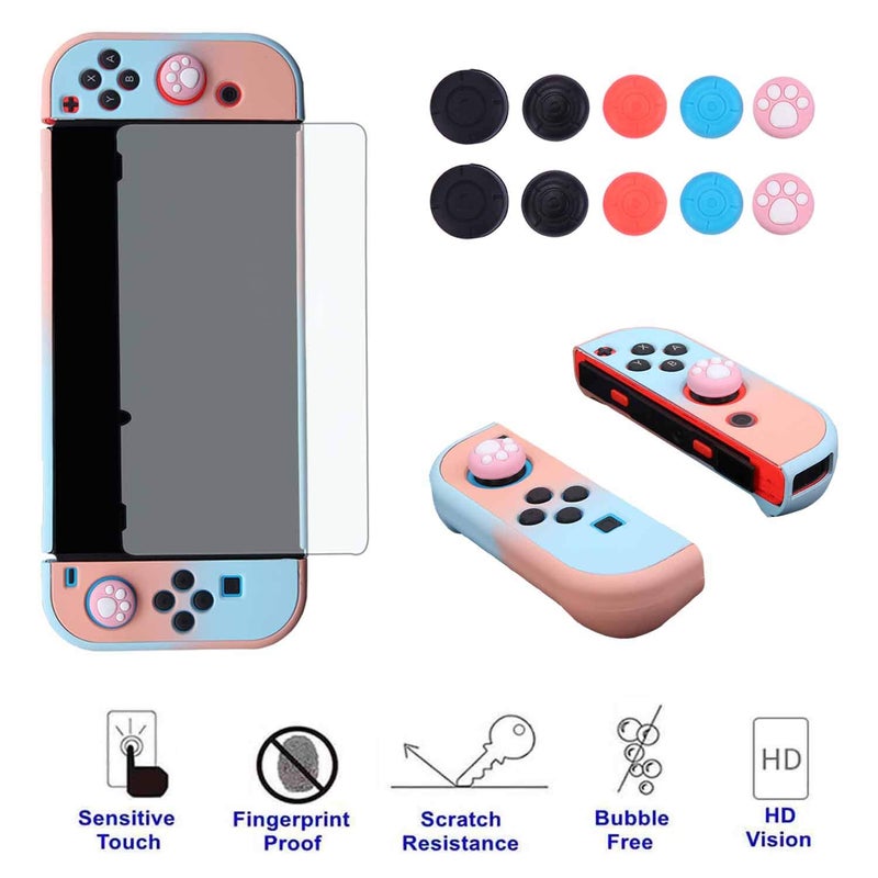 COMCOOL Dockable Case for Nintendo Switch 3 in 1 Protective Cover Case for Nintendo Switch and Joy-Con Controller with Screen Protector and Thumb grips - Pink and Blue - Image 5