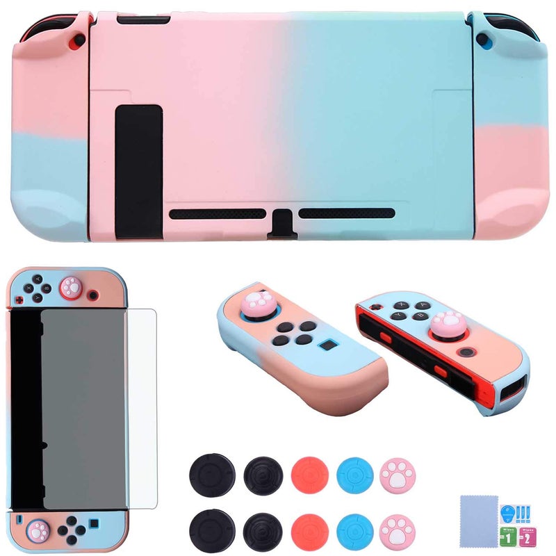 COMCOOL Dockable Case for Nintendo Switch 3 in 1 Protective Cover Case for Nintendo Switch and Joy-Con Controller with Screen Protector and Thumb grips - Pink and Blue - Image 1