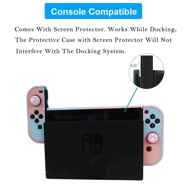 COMCOOL Dockable Case for Nintendo Switch 3 in 1 Protective Cover Case for Nintendo Switch and Joy-Con Controller with Screen Protector and Thumb grips - Pink and Blue - Image 3