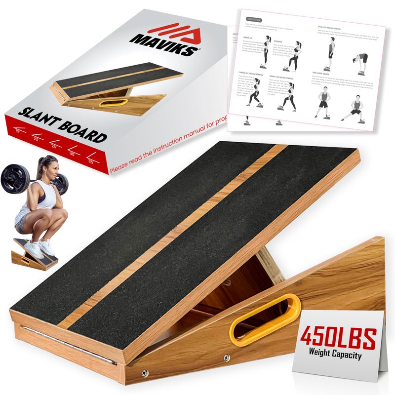 MAVIKS Professional Adjustable Calf Stretcher Slant Board for Squats for Ankle and Achilles Stretching, Posture Wooden Slant Board for Calf Stretching, Squat Wedge for Physical therapy & Exercise - Image 1