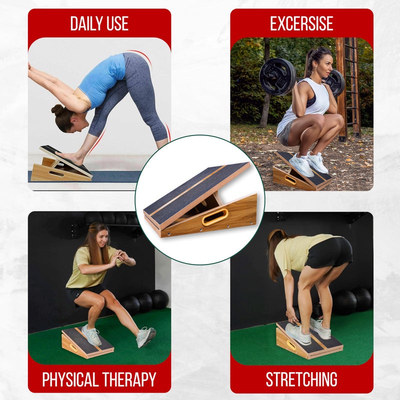 MAVIKS Professional Adjustable Calf Stretcher Slant Board for Squats for Ankle and Achilles Stretching, Posture Wooden Slant Board for Calf Stretching, Squat Wedge for Physical therapy & Exercise - Image 5