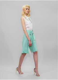BITOLIA GALLERY Ivory Linen Shirt with Ivory-Green Bow  - Image 4