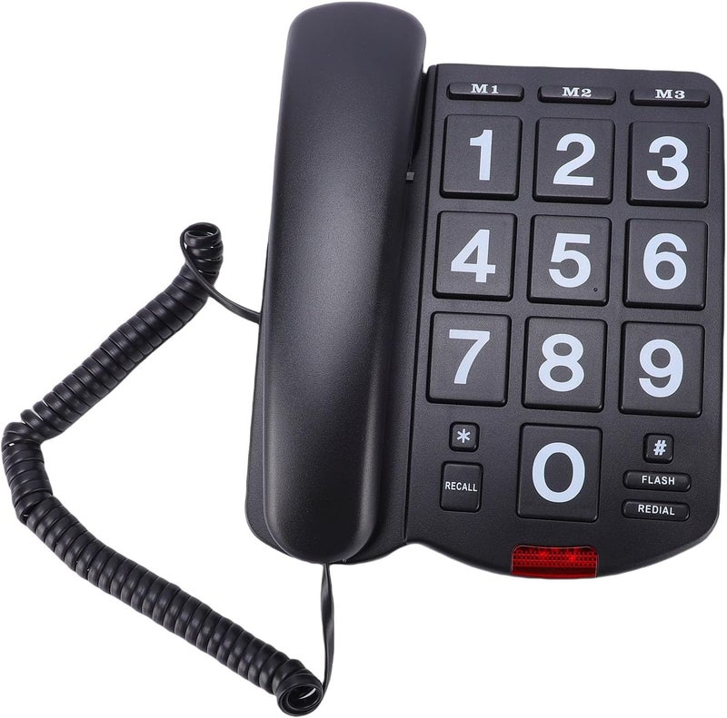 Focket Large Key Corded Phone, Landline Telephone with 1.06x1.18 Inch Big Buttons, 110dB Loud Ringer, 3 Speed Dial Keys, Flashing LED, for Seniors and Visually Impaired (Black) - Image 1