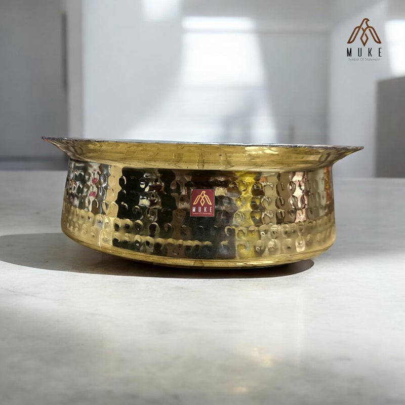MUKE Brass Lagan Handi 100% Pure Hammered - Traditional Handcrafted Cookware for Biryani & Slow Cooking Strong & Durable (6 Liter) - Image 5