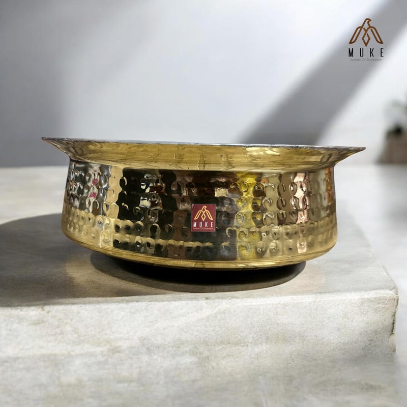 MUKE Brass Lagan Handi 100% Pure Hammered - Traditional Handcrafted Cookware for Biryani & Slow Cooking Strong & Durable (6 Liter) - Image 3