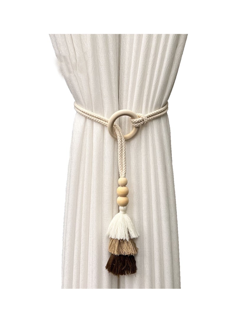 2pcs Wooden Bead Curtain Tiebacks,Tassel Curtain Clasp, Curtain Tiebacks No Hole Punching Decorative for Bedroom Window Treatment