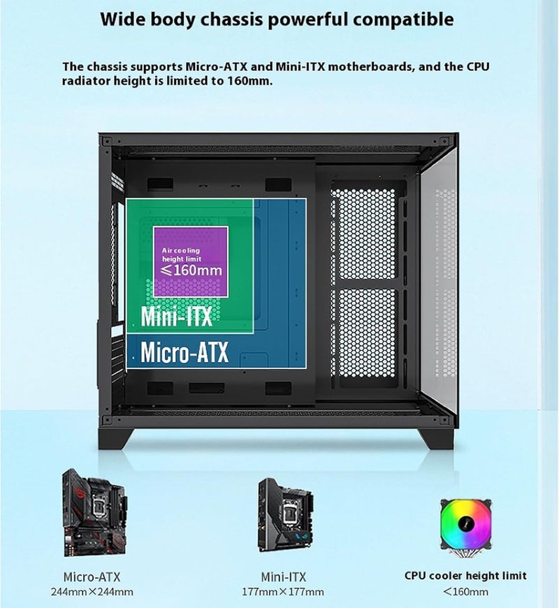 ATX Mid-Tower Computer Case, Panoramic Tempered Glass, | USB2.0 x2,USB 3.0 Ports x1, HDDx2/SSDx1 Slots -Black，Does Not Come With Any Fans. - Image 2