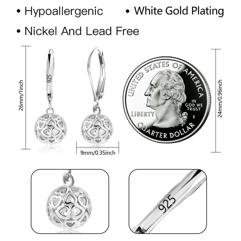 LANCHARMED 925 Sterling Silver Ball Dangle Drop Earrings for Women, Trendy French Style Heart Leverback Earrings Hypoallergenic Jewelry - Image 4