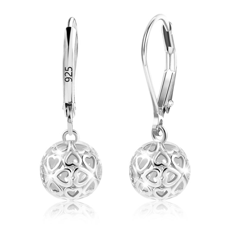LANCHARMED 925 Sterling Silver Ball Dangle Drop Earrings for Women, Trendy French Style Heart Leverback Earrings Hypoallergenic Jewelry - Image 1