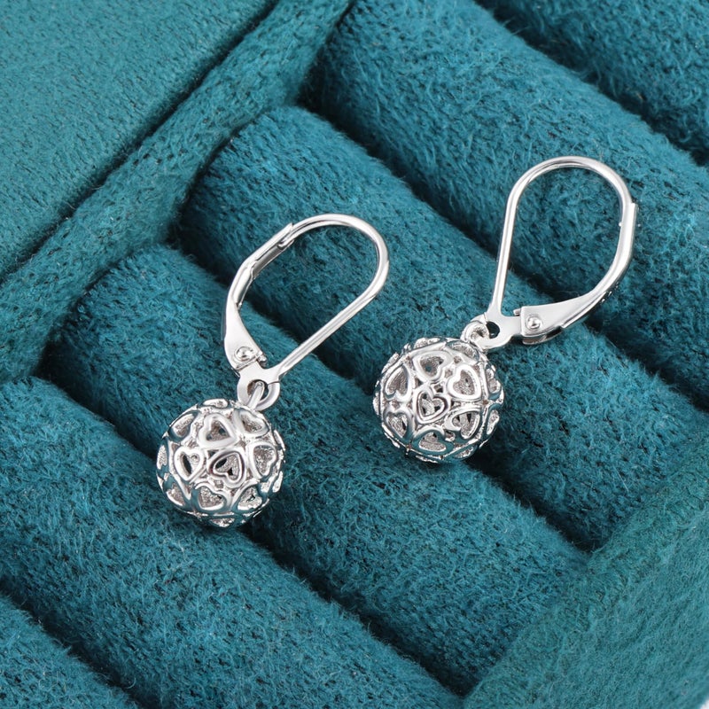 LANCHARMED 925 Sterling Silver Ball Dangle Drop Earrings for Women, Trendy French Style Heart Leverback Earrings Hypoallergenic Jewelry - Image 3