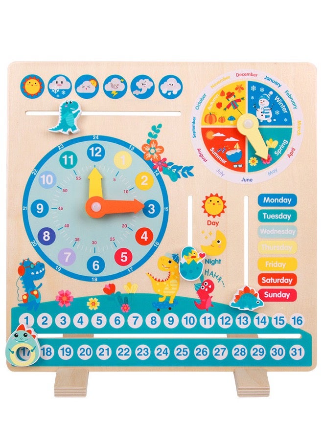 Wooden Early Development Toys  Dinosaur Clock Calendar Weather Season Month Cognitive Board Kids Educational Toy For Over 3 Years - Image 1