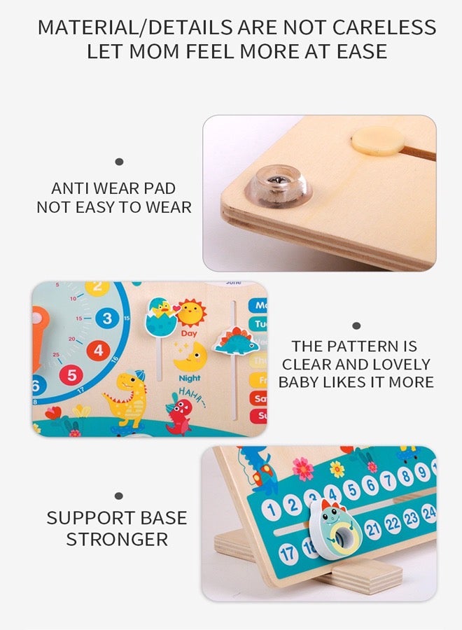 Wooden Early Development Toys  Dinosaur Clock Calendar Weather Season Month Cognitive Board Kids Educational Toy For Over 3 Years - Image 3