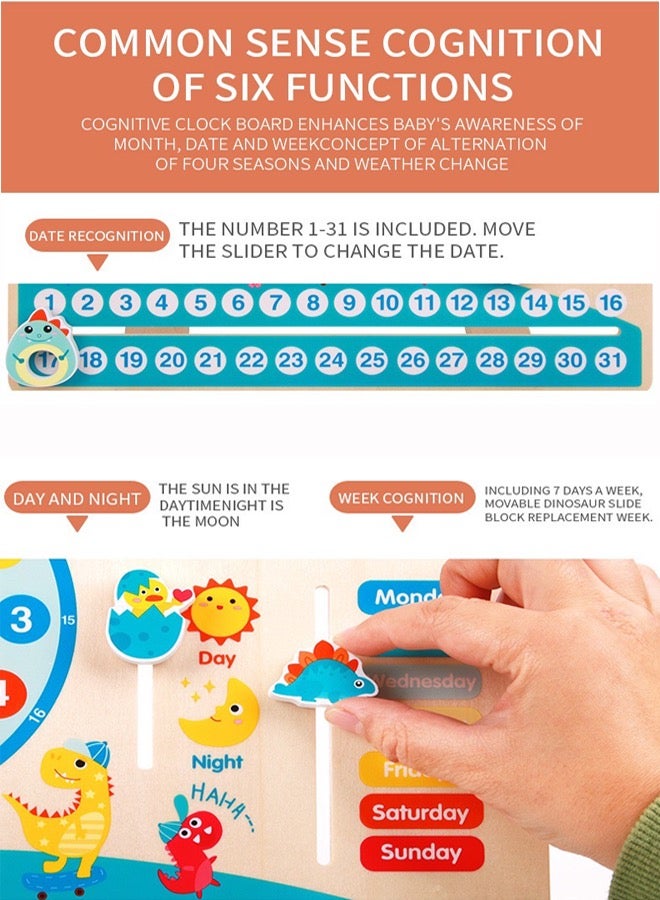 Wooden Early Development Toys  Dinosaur Clock Calendar Weather Season Month Cognitive Board Kids Educational Toy For Over 3 Years - Image 5