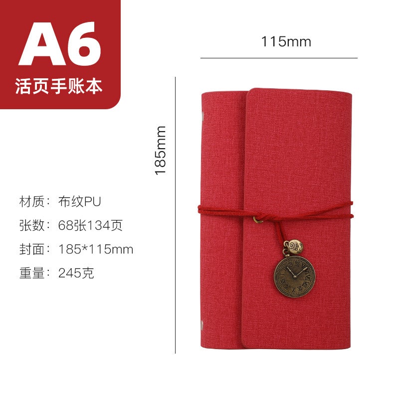 Generic A6 loose-leaf strap creative hand Ledger retro notebook student hand gift notepad factory wholesale rose red 