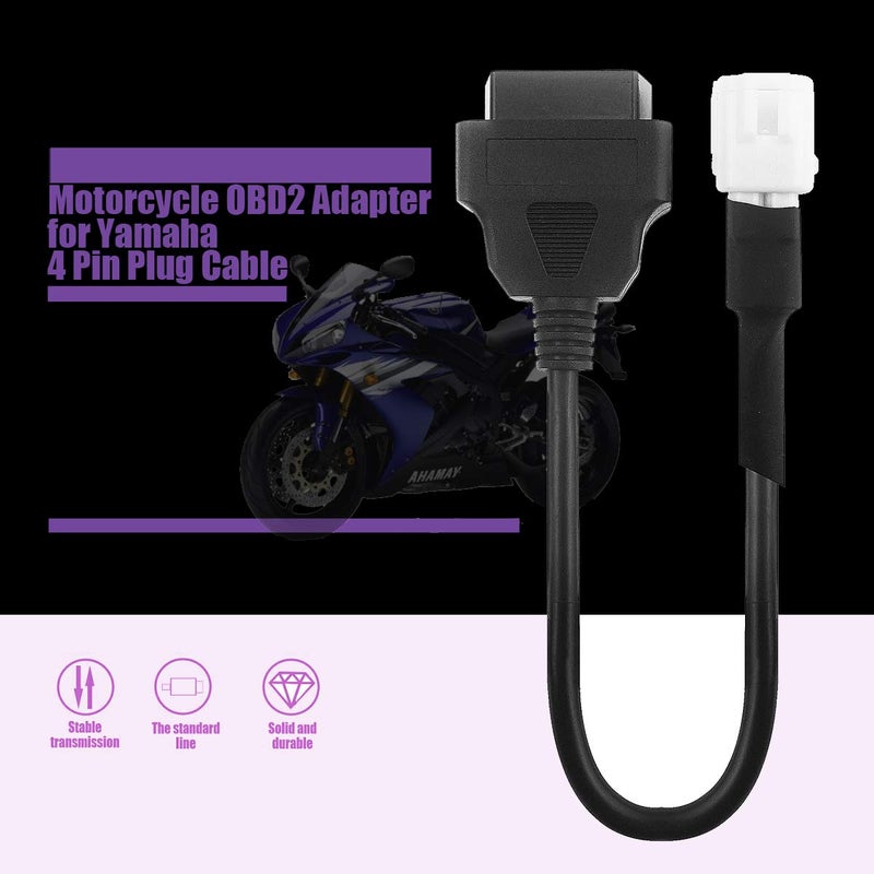 OBD2 Cable Connector Scanner for Yamaha FJR FZ09 FZ10 MT07 MT09 MT10 R1 R6 TMAX 530 XSR 700 900 XT1200ZE 4 Pin Full Diagnostic Cable OBDII Adapter Connector Cable Scan Tool for Motorcycle Bike ATV