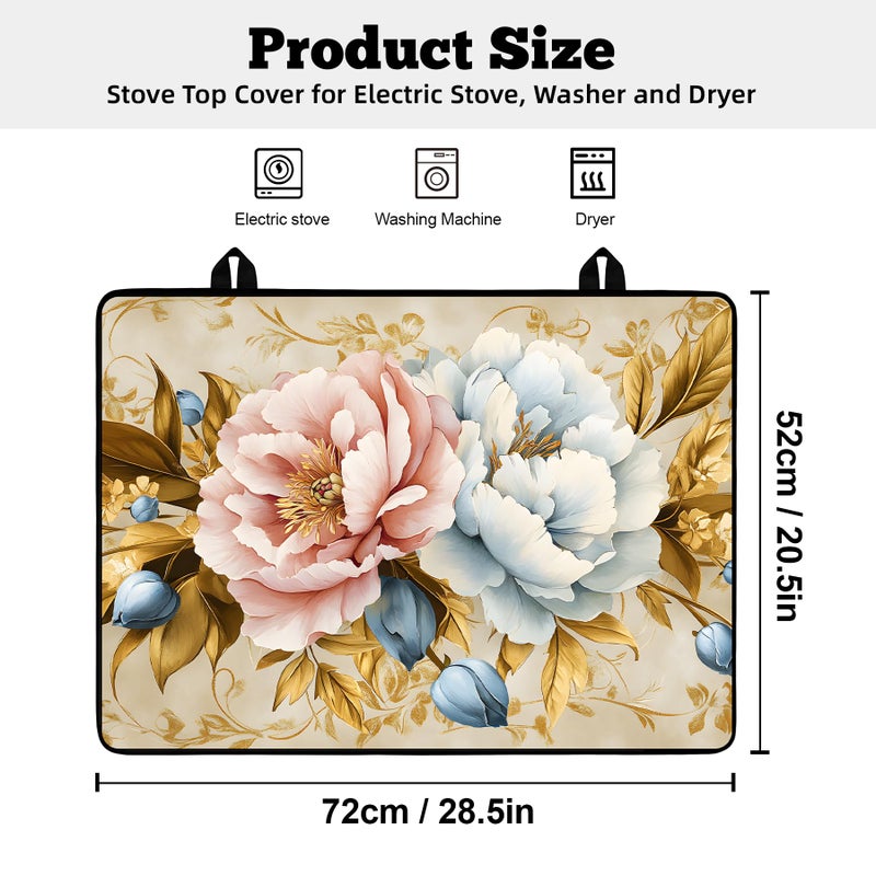 AOHMPT Multi-Design Stove Top Cover for Glass/Electric Stoves - 3-in-1 Heat-Resistant Protector Mat, Non-Slip Drying Rack 28"x20" (Pink-White Peony, 28" L x 20" W) - Image 2