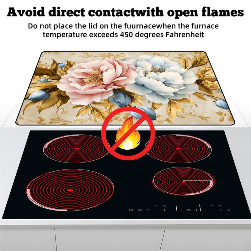 AOHMPT Multi-Design Stove Top Cover for Glass/Electric Stoves - 3-in-1 Heat-Resistant Protector Mat, Non-Slip Drying Rack 28"x20" (Pink-White Peony, 28" L x 20" W) - Image 3