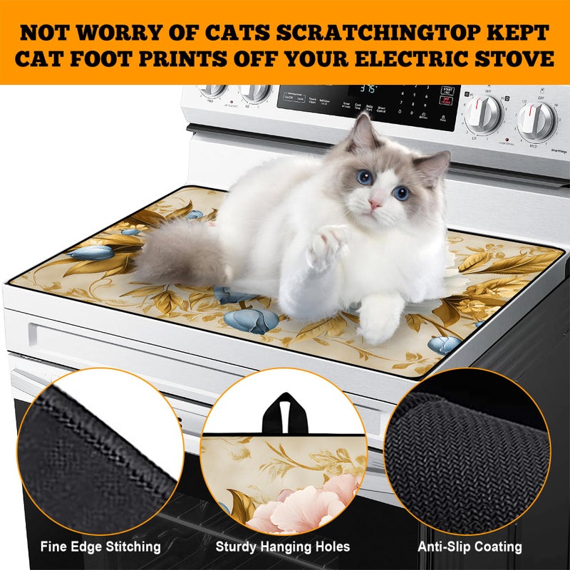 AOHMPT Multi-Design Stove Top Cover for Glass/Electric Stoves - 3-in-1 Heat-Resistant Protector Mat, Non-Slip Drying Rack 28"x20" (Pink-White Peony, 28" L x 20" W) - Image 4