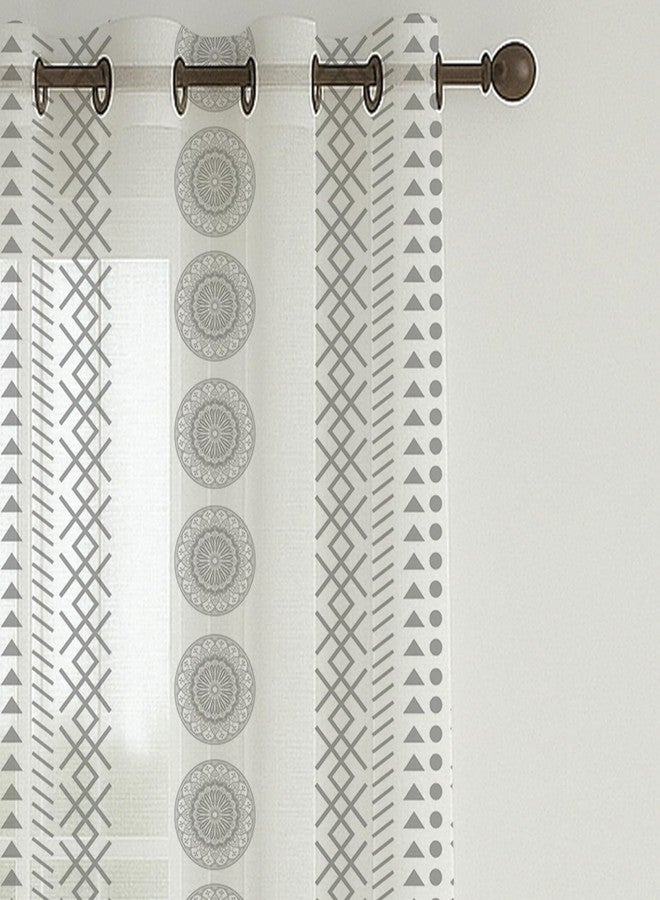 STITCHNEST Pack of 3 Door Curtains | Tribal Medallion Print | 2 Printed Cutain + 1 Solid Grey Sheer | Cotton Blend | Light Filtering | 7 Ft Length | Ideal for Living Room & Bedroom - Image 4