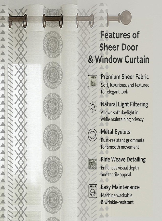 STITCHNEST Pack of 3 Door Curtains | Tribal Medallion Print | 2 Printed Cutain + 1 Solid Grey Sheer | Cotton Blend | Light Filtering | 7 Ft Length | Ideal for Living Room & Bedroom - Image 2