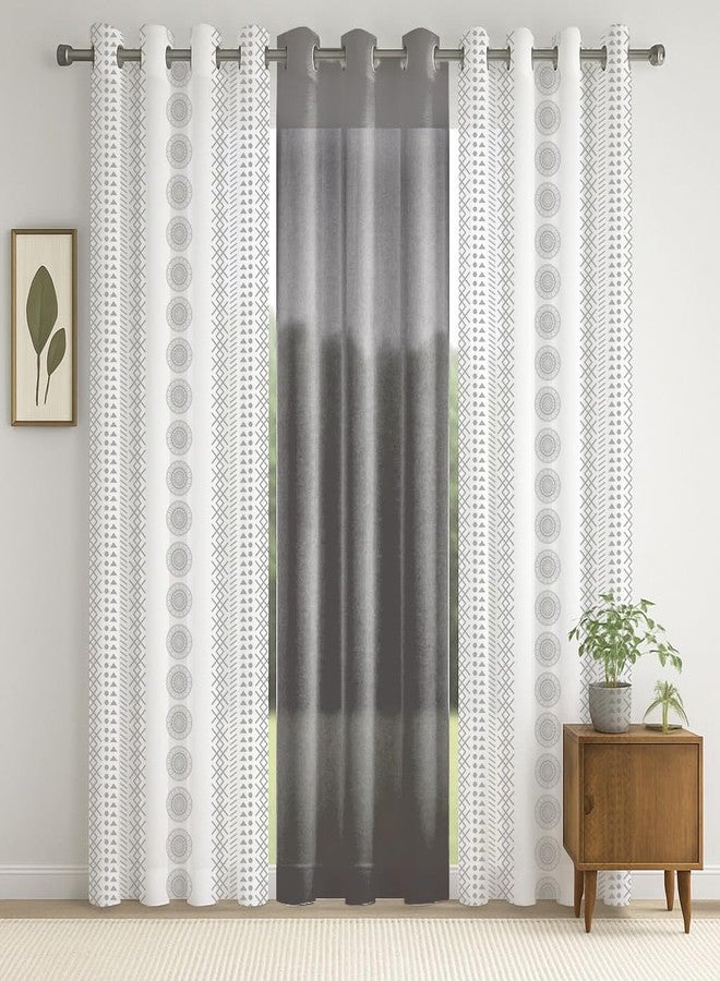 STITCHNEST Pack of 3 Door Curtains | Tribal Medallion Print | 2 Printed Cutain + 1 Solid Grey Sheer | Cotton Blend | Light Filtering | 7 Ft Length | Ideal for Living Room & Bedroom - Image 1