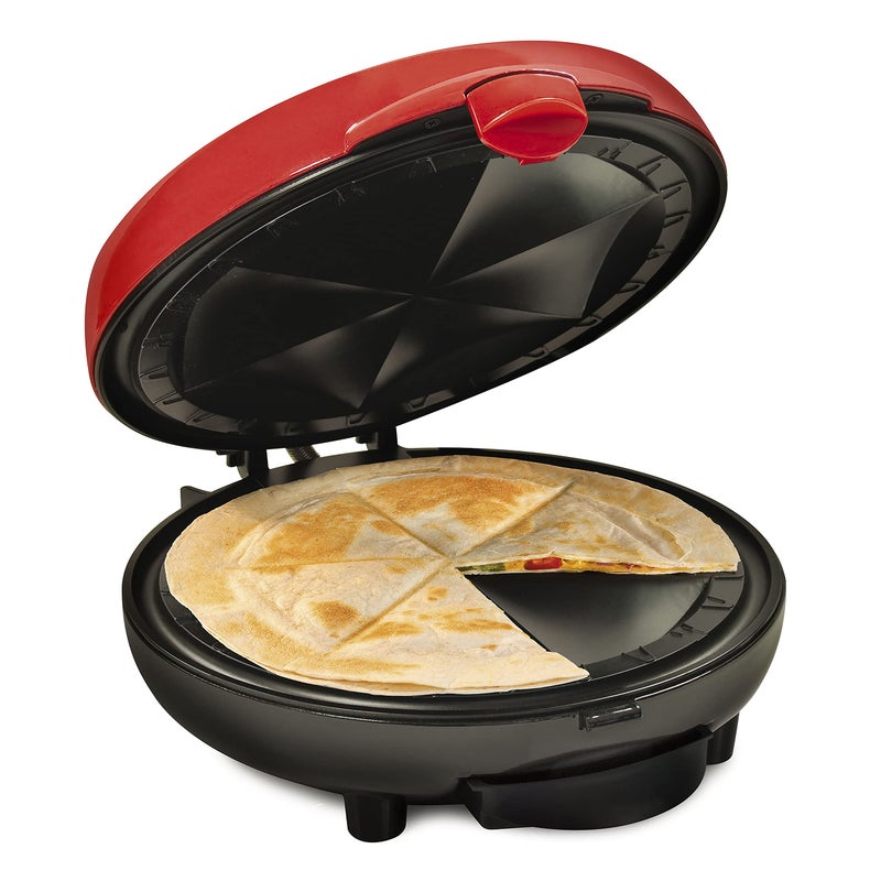 Nostalgia Taco Tuesday Deluxe 8-Inch 6-Wedge Electric Quesadilla Maker with Extra Stuffing Latch, Red - Image 1