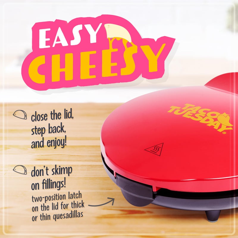Nostalgia Taco Tuesday Deluxe 8-Inch 6-Wedge Electric Quesadilla Maker with Extra Stuffing Latch, Red - Image 3