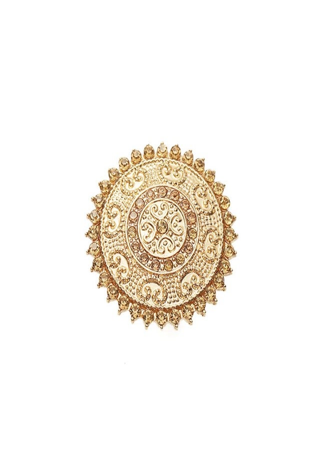 Dtja Yellow CZ Round Statement Ring for Women Girls Boho Expandable Adjustable Open Wrap Finger Rings Comfort Fit Exaggerated Bollywood Style Jewelry Gold Tone - Image 1