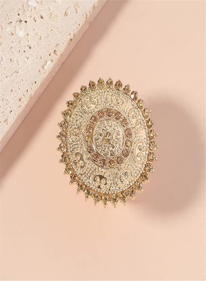 Dtja Yellow CZ Round Statement Ring for Women Girls Boho Expandable Adjustable Open Wrap Finger Rings Comfort Fit Exaggerated Bollywood Style Jewelry Gold Tone - Image 5