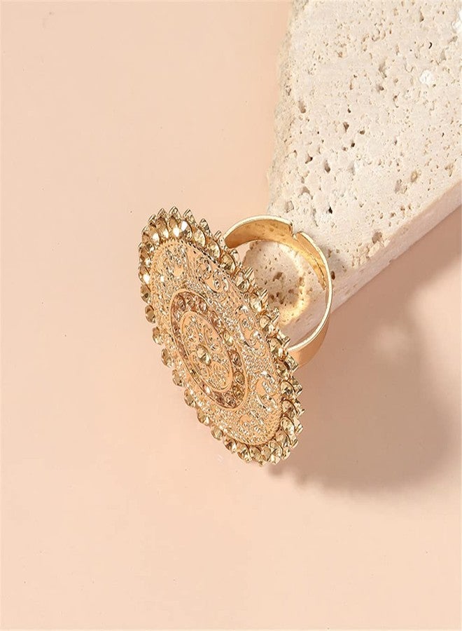 Dtja Yellow CZ Round Statement Ring for Women Girls Boho Expandable Adjustable Open Wrap Finger Rings Comfort Fit Exaggerated Bollywood Style Jewelry Gold Tone - Image 4