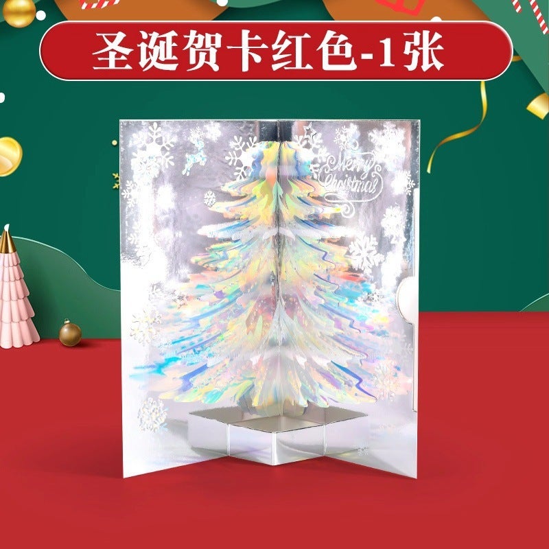 Christmas Greeting Card 3D Stereo Creative Cartoon Christmas Tree Message Card Student Gift Handwritten Gratitude Blessing Postcard - Image 1