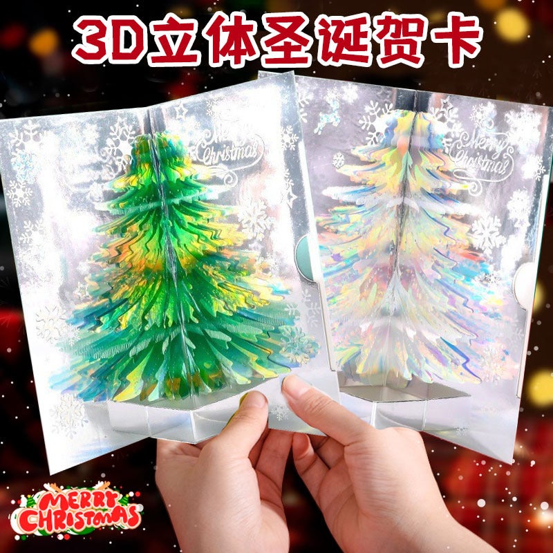 Christmas Greeting Card 3D Stereo Creative Cartoon Christmas Tree Message Card Student Gift Handwritten Gratitude Blessing Postcard - Image 2