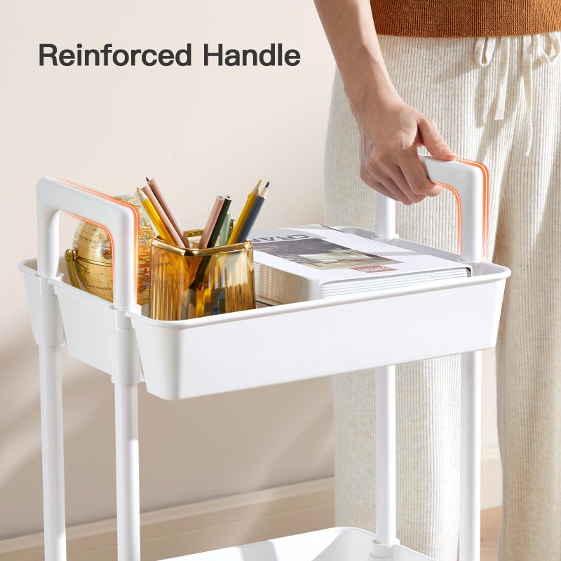 Pipishell 3 Tier Rolling Cart Organizer, Plastic Rolling Cart with Lockable Wheels & Reinforced Handle, Lightweight Utility Cart Storage Cart for Nursery, Kitchen, Bathroom, Craft Room, White, PIUC14W - Image 5