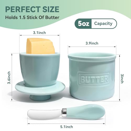 LonXFan Butter Crock with Lid for Kitchen Countertop – 2 Pack Ceramic French Butters Canister Airtight Butter Dish with Butter Knife for Keeping Butter Soft & Fresh, Kitchen Décor, Housewarming Gift - Image 3