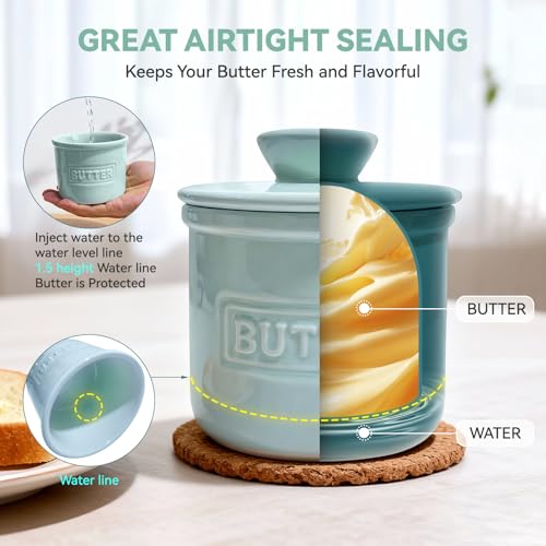 LonXFan Butter Crock with Lid for Kitchen Countertop – 2 Pack Ceramic French Butters Canister Airtight Butter Dish with Butter Knife for Keeping Butter Soft & Fresh, Kitchen Décor, Housewarming Gift - Image 5