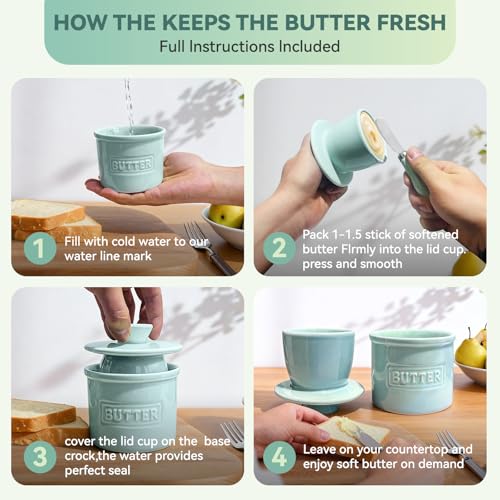 LonXFan Butter Crock with Lid for Kitchen Countertop – 2 Pack Ceramic French Butters Canister Airtight Butter Dish with Butter Knife for Keeping Butter Soft & Fresh, Kitchen Décor, Housewarming Gift - Image 4