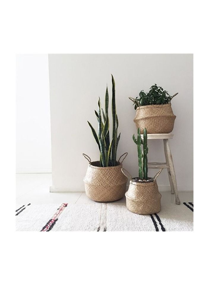 3-Pieces Laundry Storage Baskets,Seagrass Baskets Wicker Hanging Flower Pot Baskets Storage,Flower Pot Panier Basket,Colour Brown - Image 1