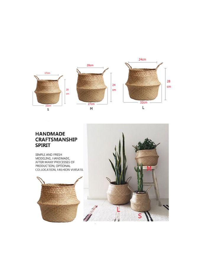 3-Pieces Laundry Storage Baskets,Seagrass Baskets Wicker Hanging Flower Pot Baskets Storage,Flower Pot Panier Basket,Colour Brown - Image 2
