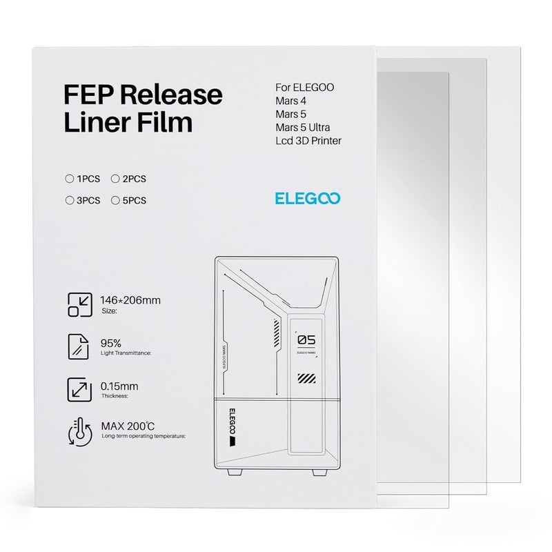 ELEGOO ELEGOO Original FEP Release Film 3PCS for Mars 4 Mars 5 Mars 5 Ultra LCD 3D Printer with 95 Light Transmittance 206  146mm 015mm Thickness  - Image 1