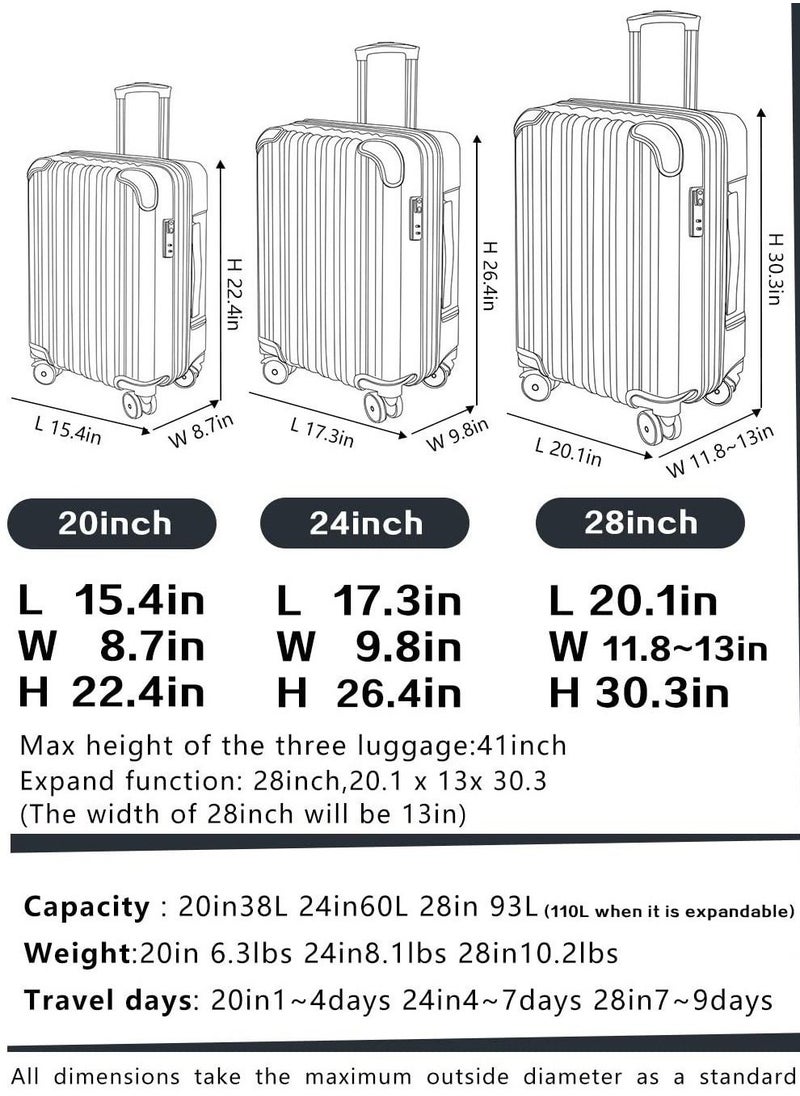 ROWER - Travelling Suitcase Hard Shell Lightweight Luggage-Hard Sided with Spinner Wheels & 3 Digit Number Lock-Set of 3 Trolley Bags and 1 cosmetic bag (20/24/28/14 Inches) - Image 1